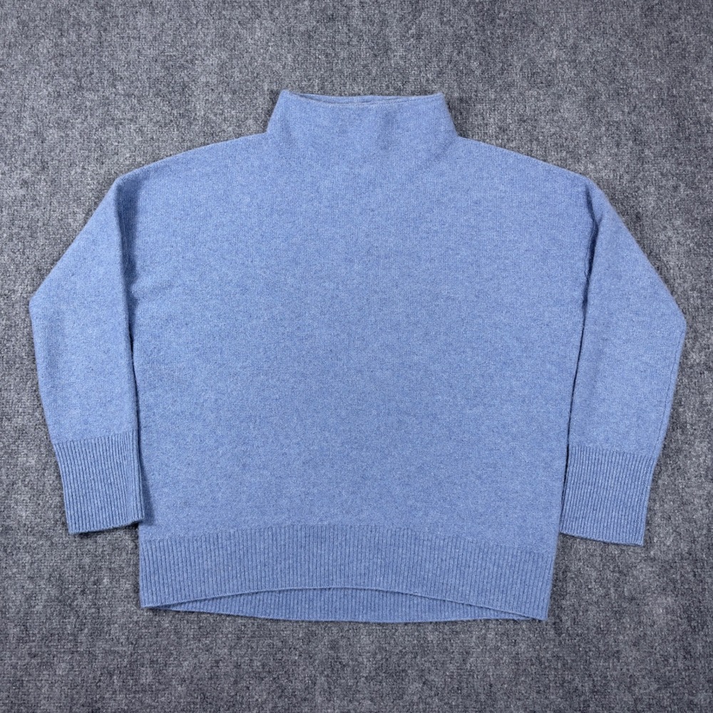 Vince Cashmere Sweater Womens Medium Blue Mock Neck Long Sleeve Boxy Fit